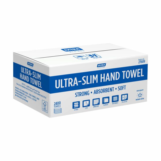Extra Hygiene Ultraslim Hand Towel, 2 Ply, 4 Fold, 2400 Sheets