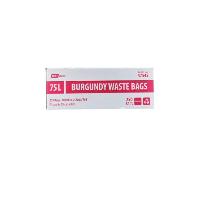 Best Hygiene 75 L Burgundy Waste Bags, 250 Bags