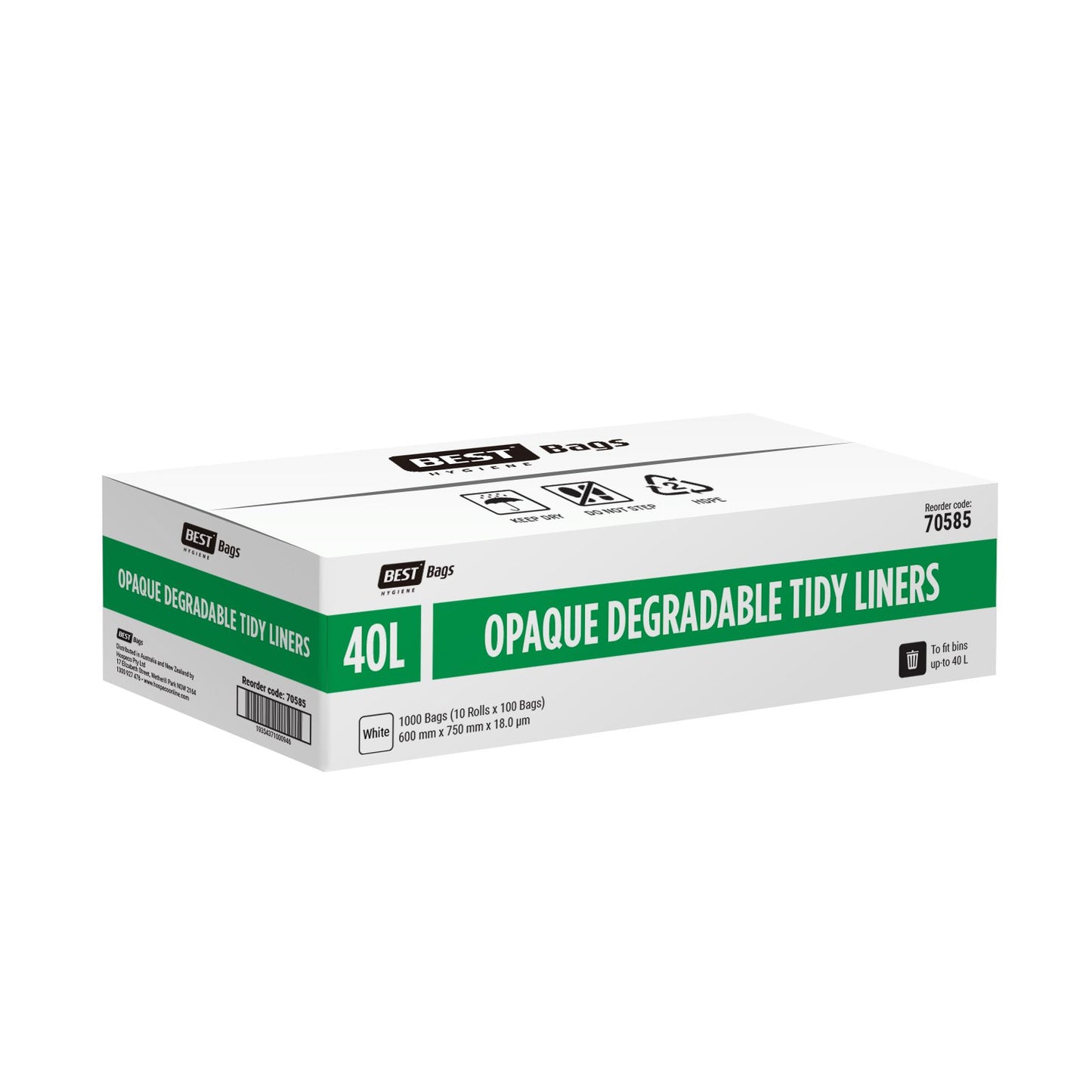 Best Hygiene 40 L White Degradable Tidy Liners, 1000 Bags