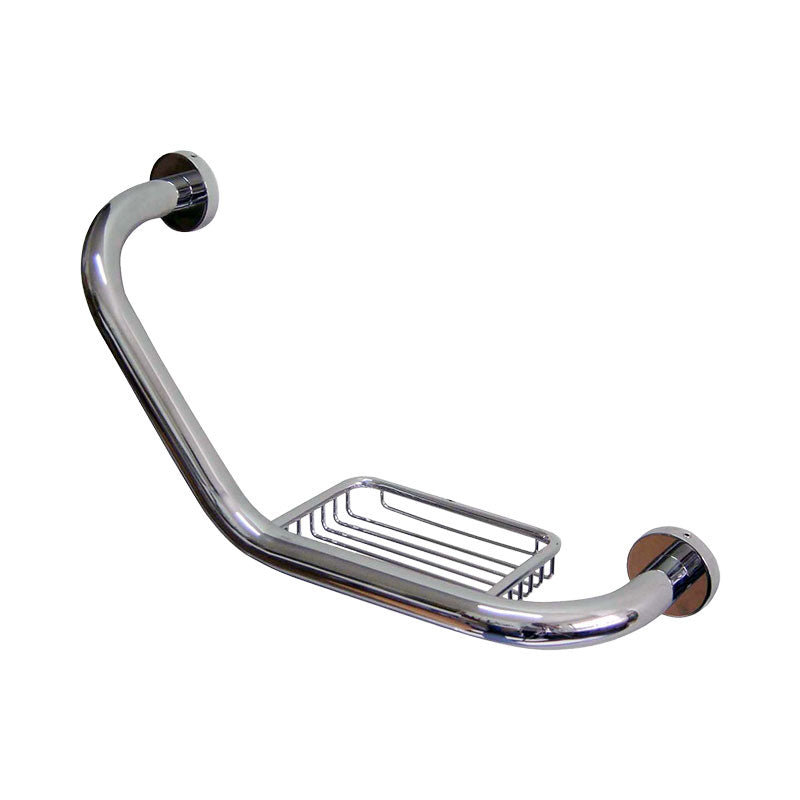 Angled grab bar with soap dish