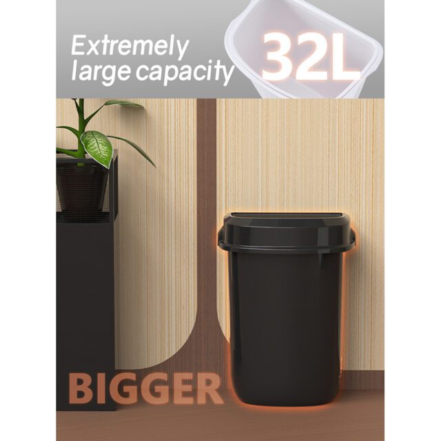 Multi Curved Trash Bin, Floor Standing or Wall Mounted, Black, 32 L