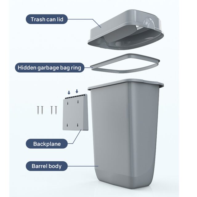 Multi Curved Trash Bin, Floor Standing or Wall Mounted, Black, 32 L