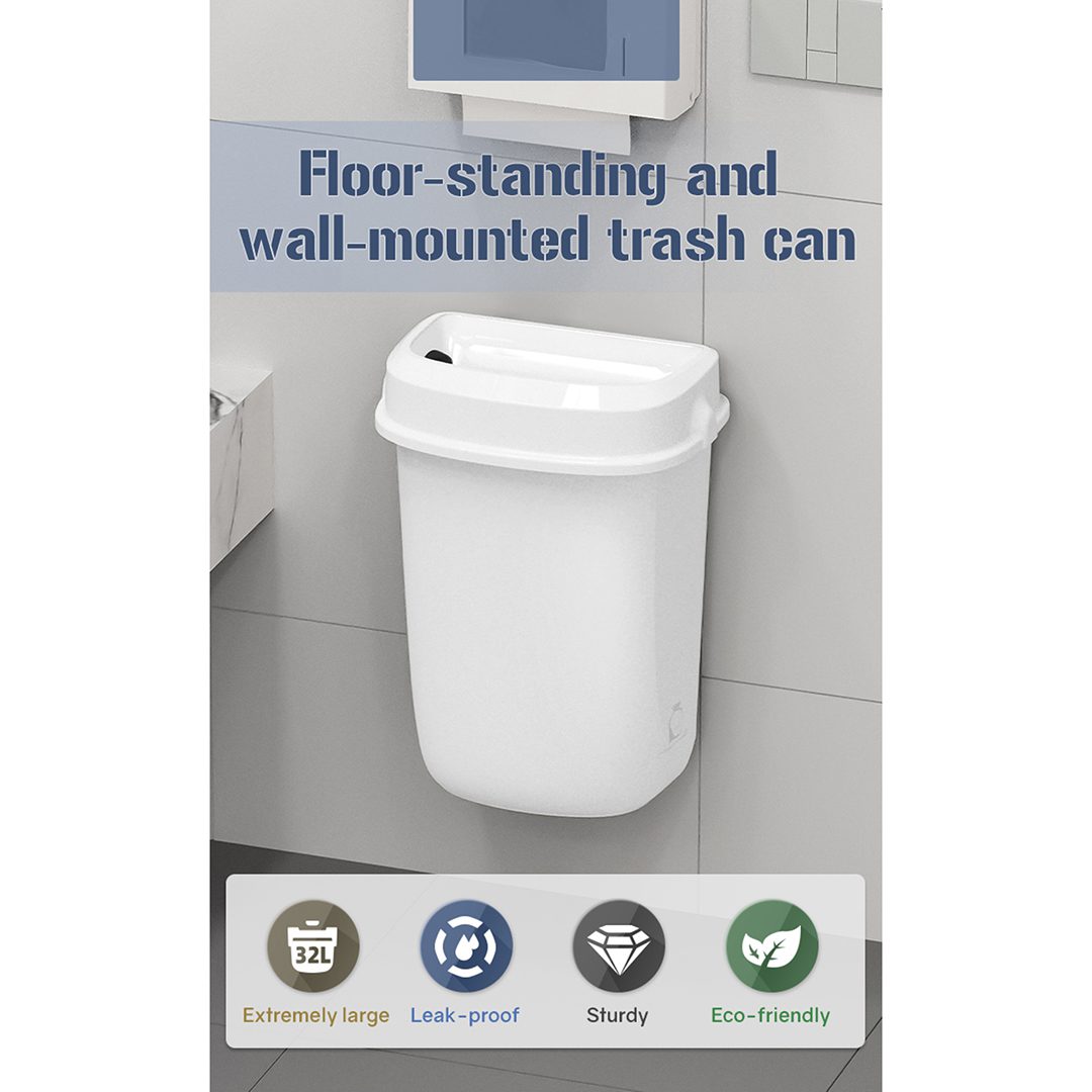 Multi Curved Trash Bin, Floor Standing or Wall Mounted, Black, 32 L