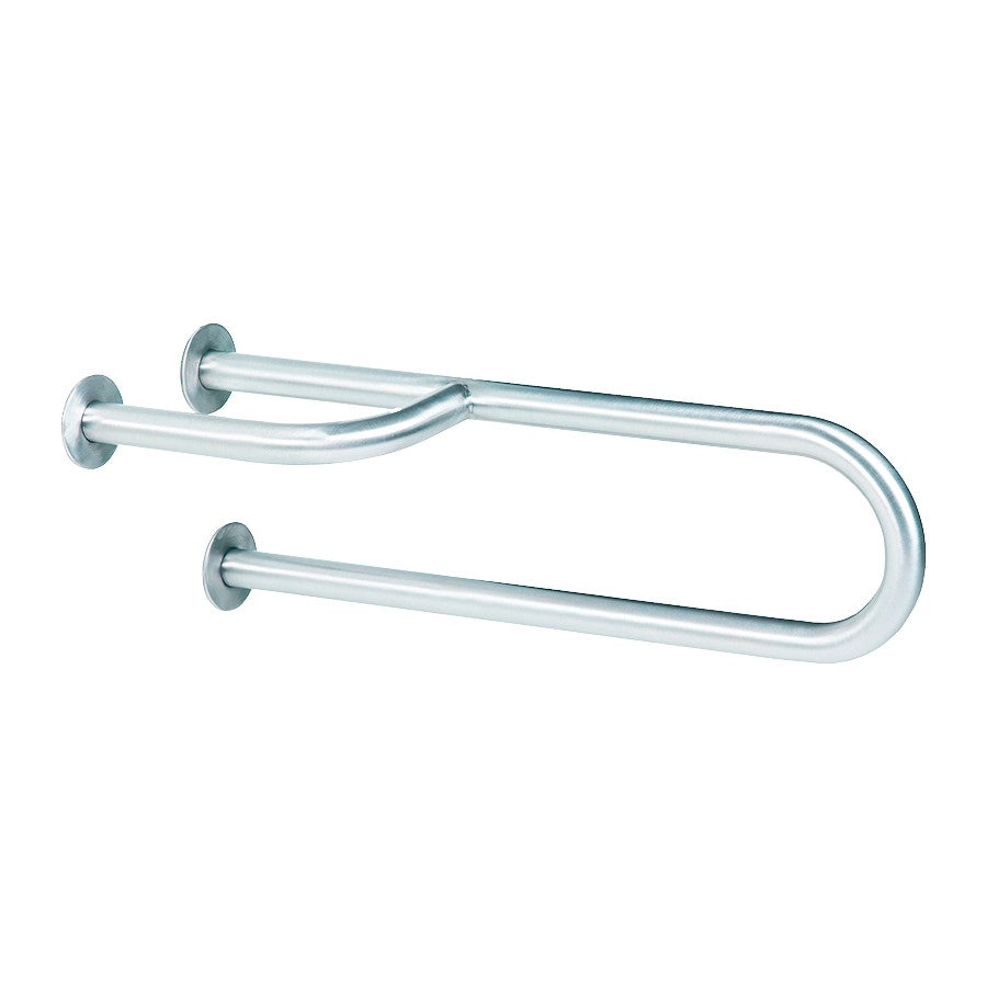 Hospeco Mediclinics right side stainless steel grab bar with three wall mounting points for bathroom safety.