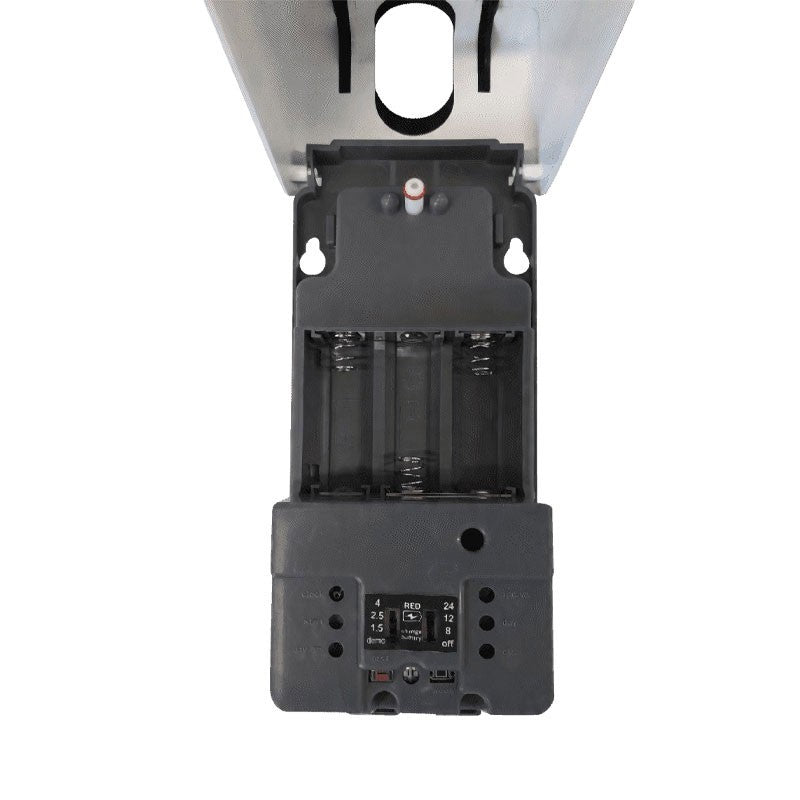 Hospeco MS-280 scenting diffuser interior view showing battery compartment and digital control settings