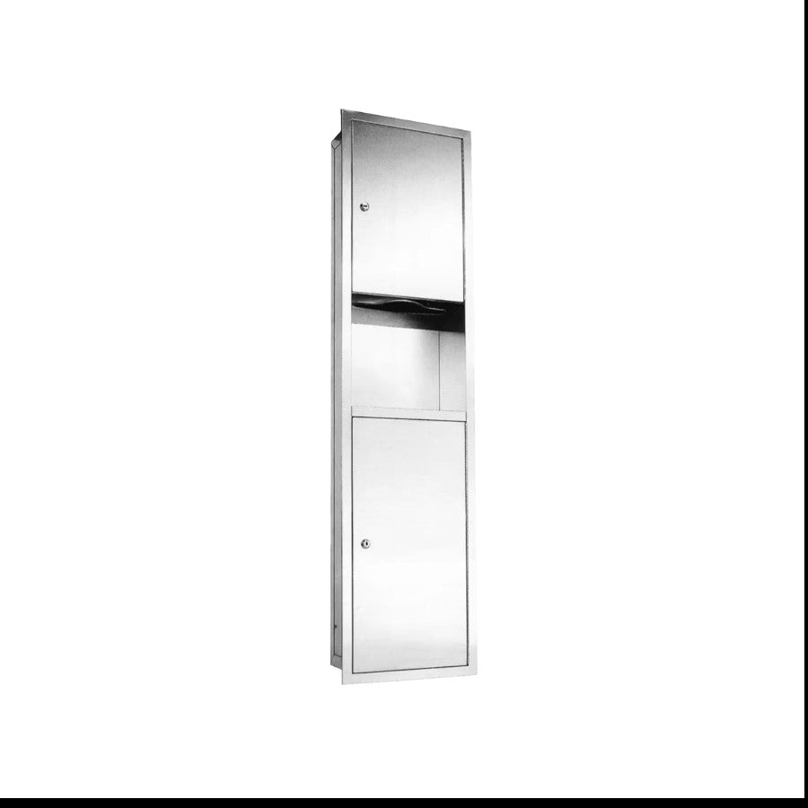 Hospeco recessed stainless steel 2-in-1 cabinet with paper towel dispenser and waste bin for commercial restrooms