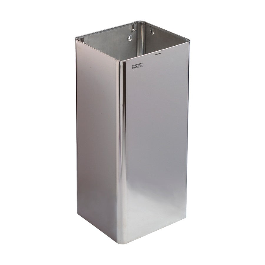Hospeco 80L stainless steel waste receptacle with a bright finish and open top for high-traffic public areas.