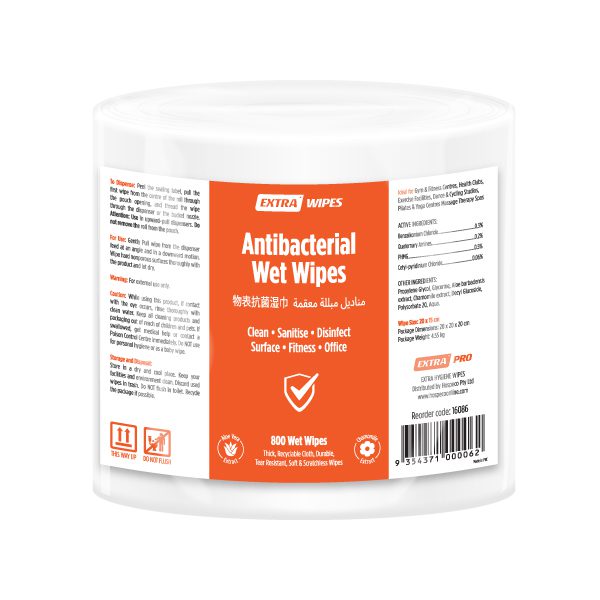 Extra Antibacterial Wet Wipes, 800 sheets