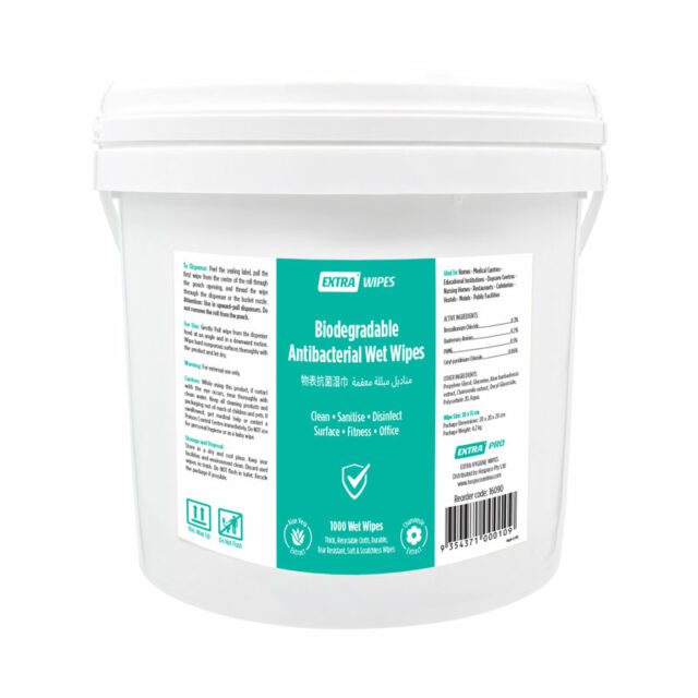 Extra Biodegradable Antibacterial Wet Wipes Bucket, 1000 sheets
