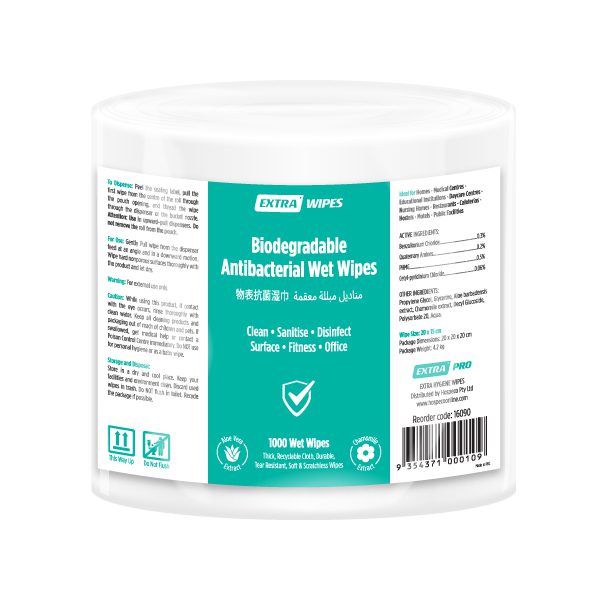 Extra Biodegradable Antibacterial Wet Wipes, 1000 sheets