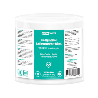 Extra Biodegradable Antibacterial Wet Wipes, 1000 sheets