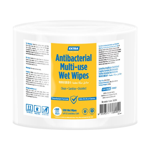 Extra Antibacterial Multi-Use Wet Wipes, 1200 sheets