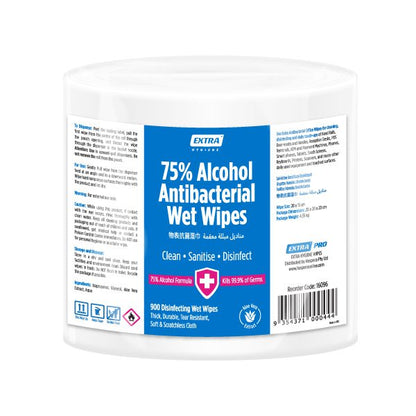 Extra Antibacterial 75% Alcohol Wet Wipes, 900 sheets