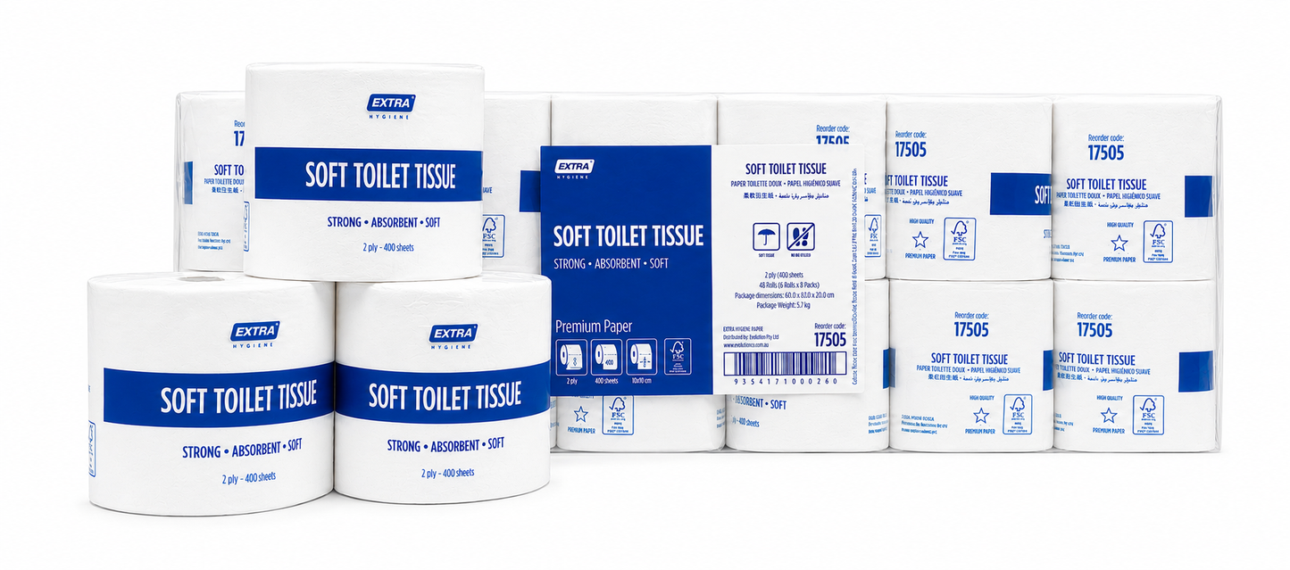 Extra Soft Bathroom Toilet Paper Bulk, 2 Ply, 400 Sheets, 48 Rolls
