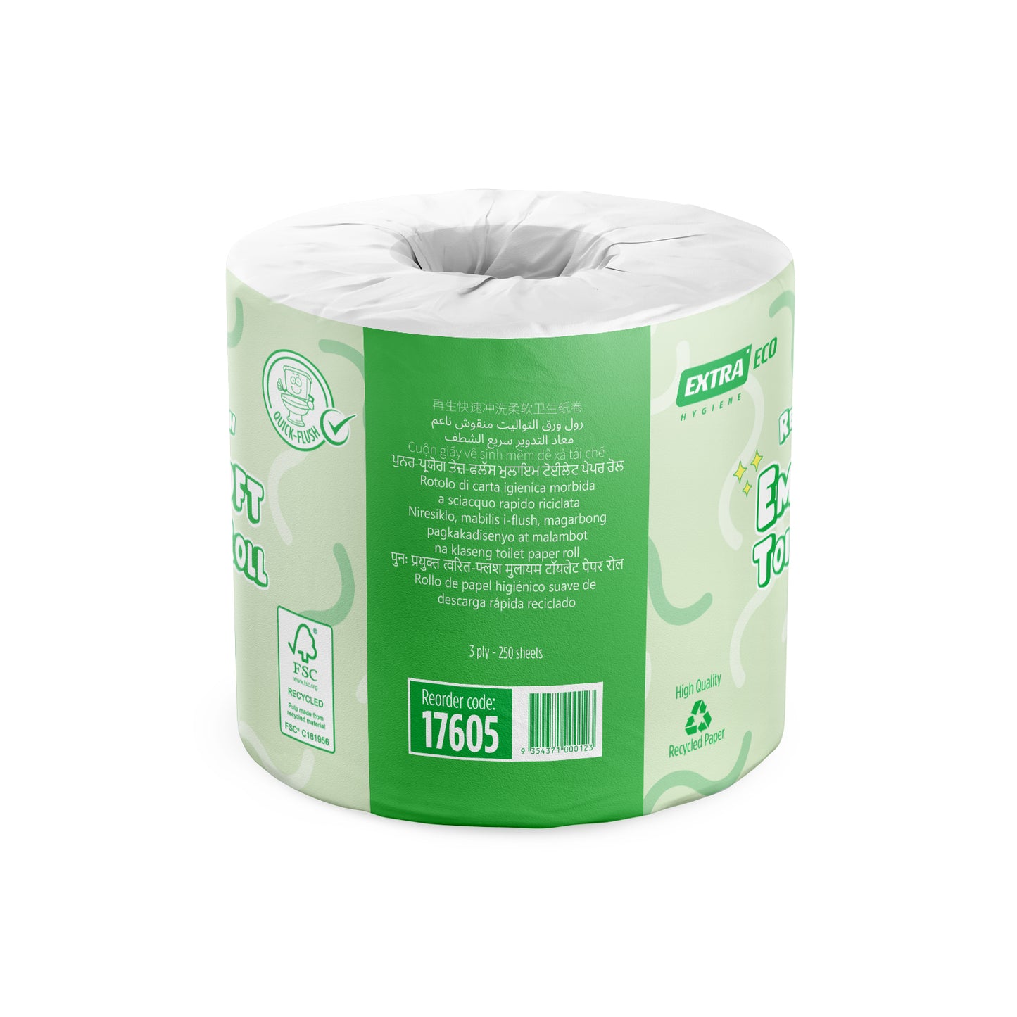 Extra Hygiene Recycled Toilet Paper Quick-Flush Soft Embossed, 3ply, 250s