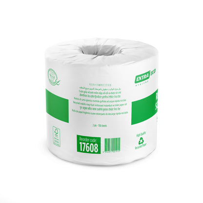 Extra Hygiene Recycled Toilet Paper, Quick-Flush, Soft Roll, 2ply, 700s