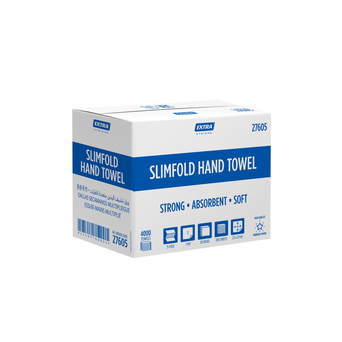Extra Hygiene Premium Slimfold Hand Towel, 1Ply, 3 Fold, 4000 Sheets