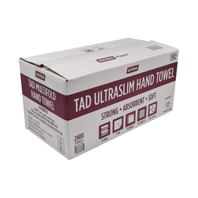 Extra Hygiene Premium TAD Ultra-Slim Hand Towel, 1 Ply, 4 Fold, 2400 Sheets