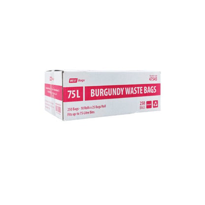 Best Hygiene 75 L Burgundy Waste Bags, 250 Bags