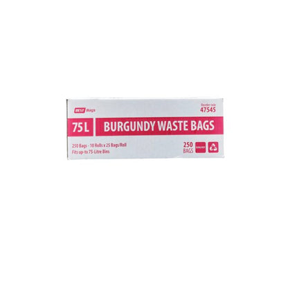 Best Hygiene 75 L Burgundy Waste Bags, 250 Bags