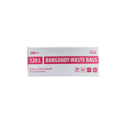 Best Hygiene 120 L Burgundy Waste Bags, 200 Bags