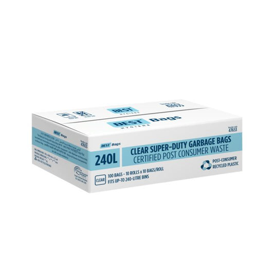Best Hygiene 240 L Clear Super-Duty Garbage Bags, 100 Bags