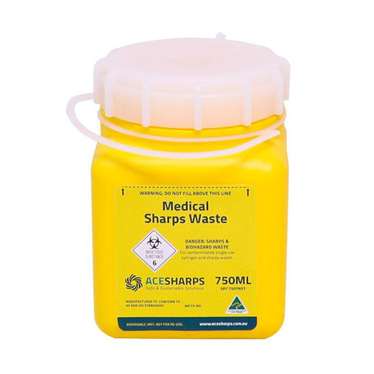 750mL Medical Sharps Waste Disposal Container, Screw Lid