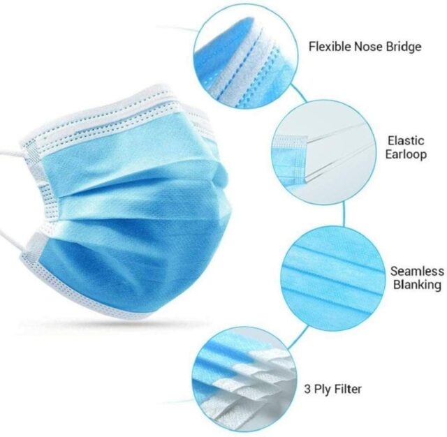50 PCS Blue Face Masks, Non-Woven Thick 3-Layers Breathable Facial Masks with Adjustable Ear loop, Mouth and Nose Cover TGA Certified