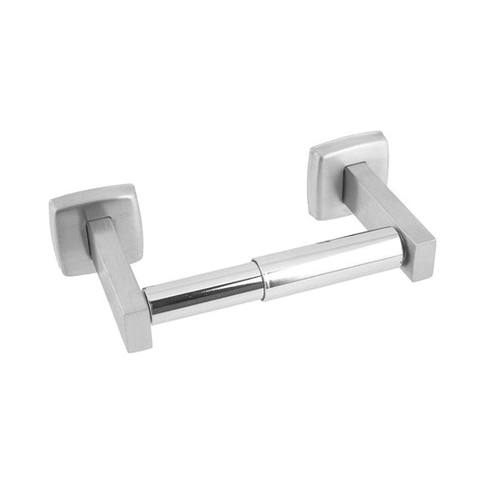 Chrome toilet paper holder on a white background