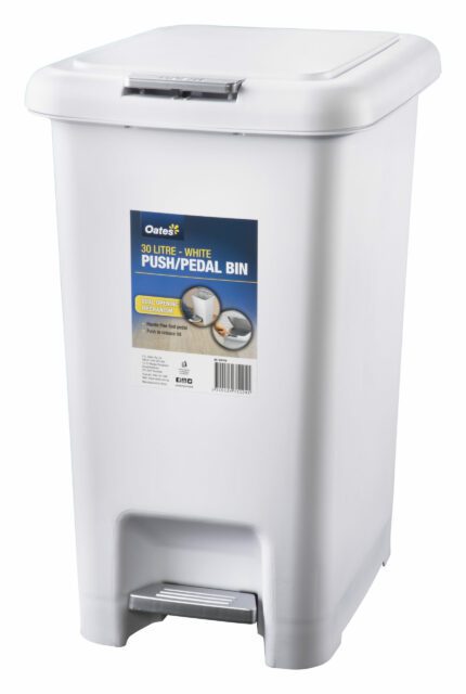 Oates 30L White Bin, Dual-Mechanism Pedal / Push Button