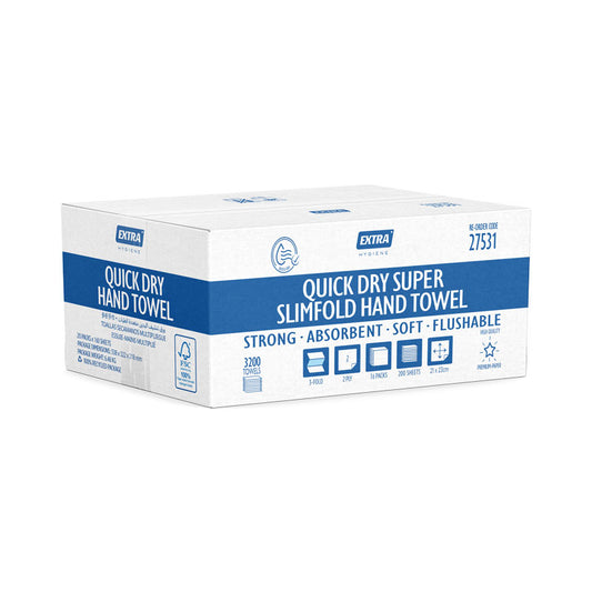 Extra Hygiene Quick Dry Super Slimfold Hand Towel, 3200 Sheets