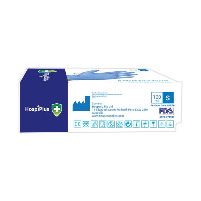 HospiPlus Blue Nitrile Powder-Free Gloves