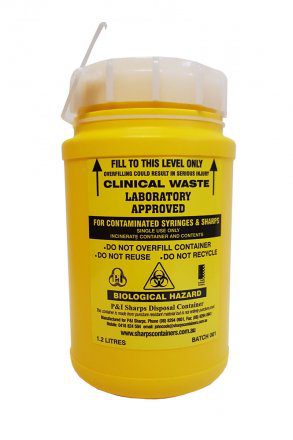 Sharps Container 1.2 L Non-Spill with Screw Top Lid