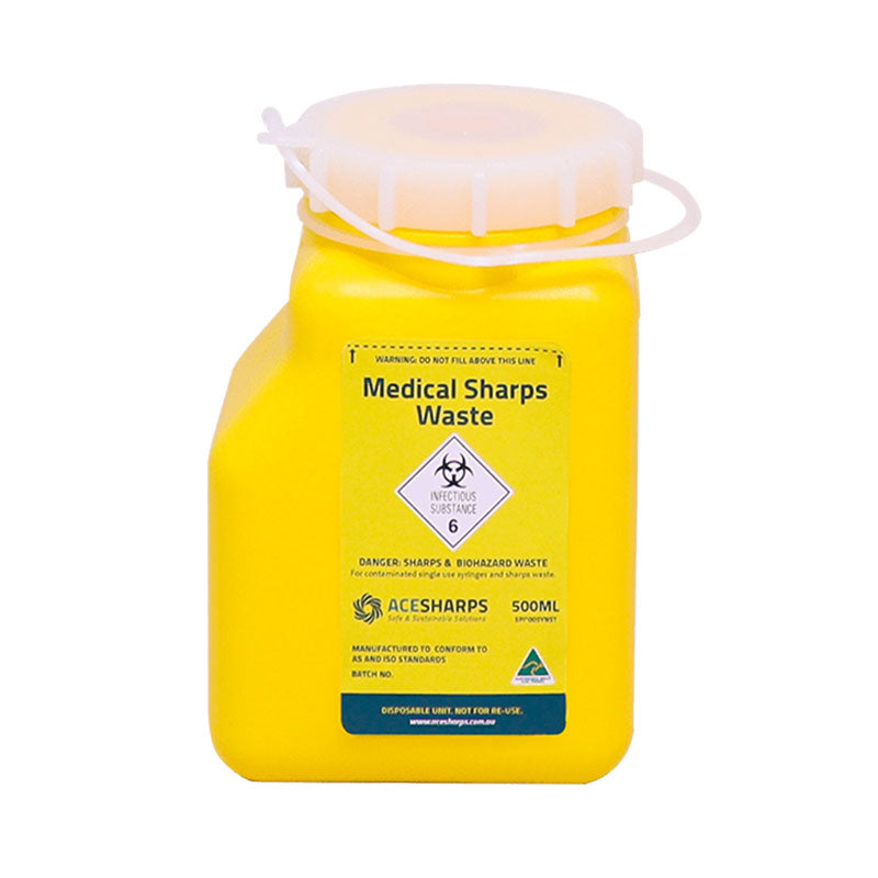 Ace Sharps 500mL Container Non-spill Screw Lid