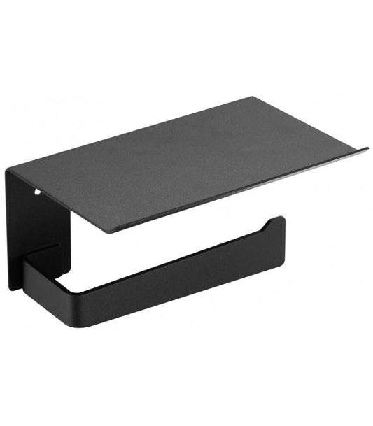 Aura Toilet Roll Holder with Shelf Black