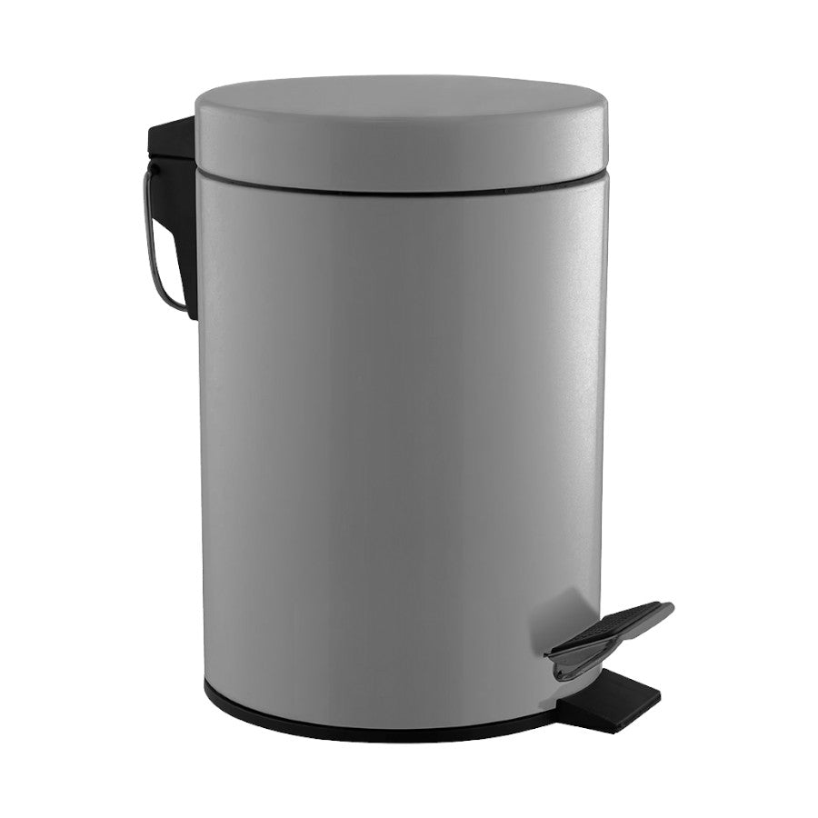 Hospeco 12L satin stainless steel pedal bin with a silent closing lid and sturdy carrying handle for public washrooms.