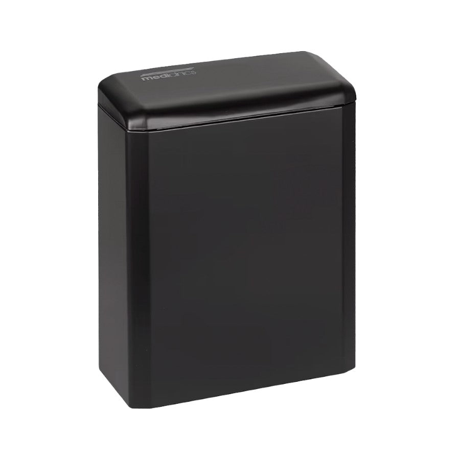 Hospeco 6L black epoxy sanitary napkin disposal bin with a durable, vandal-resistant lid for public restrooms.
