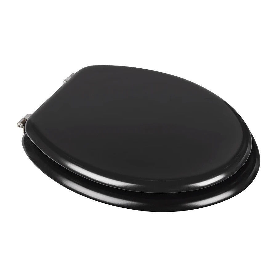 Hospeco black lacquered wood toilet seat cover with stainless steel hinges for Mediclinics SN0125CS and SN0128CS models