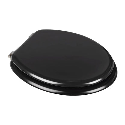Hospeco black lacquered wood toilet seat cover with stainless steel hinges for Mediclinics SN0125CS and SN0128CS models
