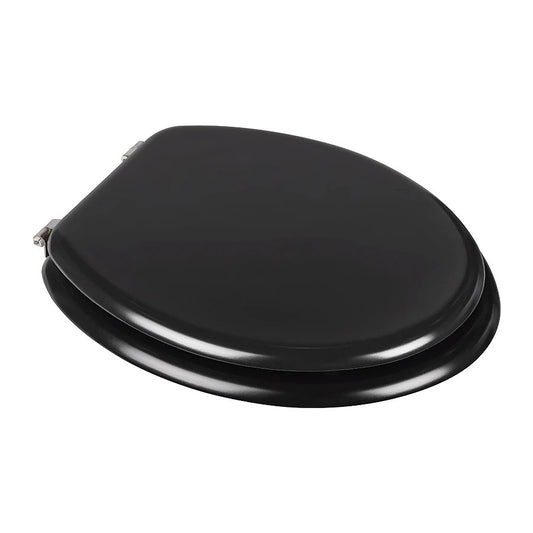 Hospeco black lacquered wood toilet seat cover with stainless steel hinges for Mediclinics SN0125CS and SN0128CS models