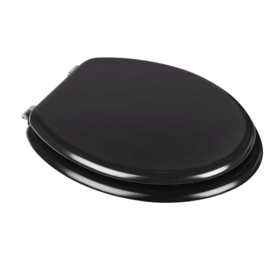 Hospeco black lacquered wood toilet seat cover for Mediclinics SN0110CS with stainless steel hinges