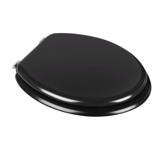 Hospeco black lacquered wood toilet seat cover for Mediclinics SN0110CS with stainless steel hinges