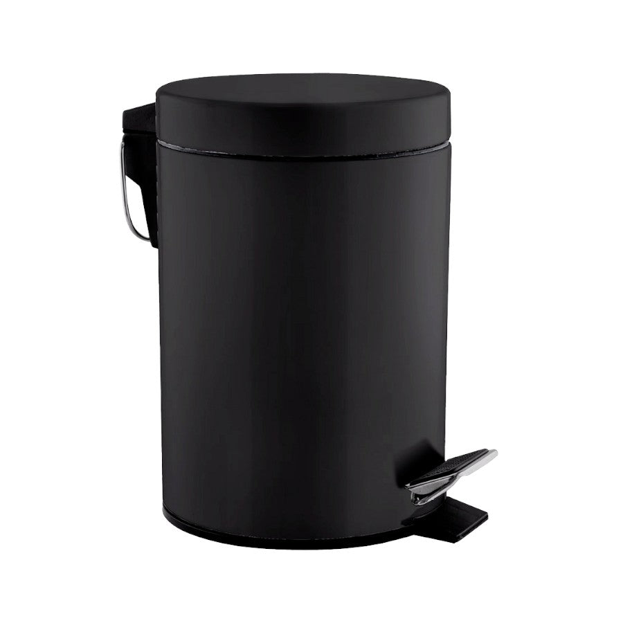 Hospeco 5L black matte steel pedal bin with a silent lid and carrying handle for washrooms
