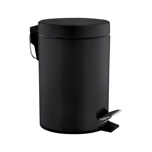 Hospeco 5L black matte steel pedal bin with a silent lid and carrying handle for washrooms