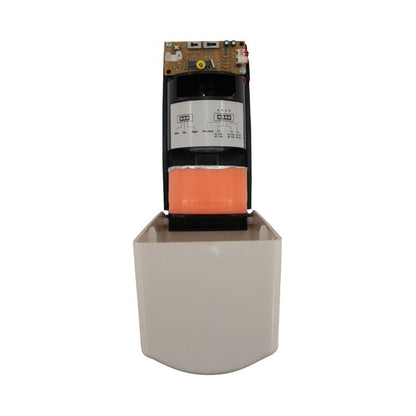 Hospeco AF 190M fan-forced air freshener dispenser with open cover showing internal gel cup and electronic controls