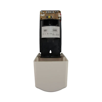 Hospeco fan gel cup air freshener dispenser with open cover showing internal mechanism and control settings