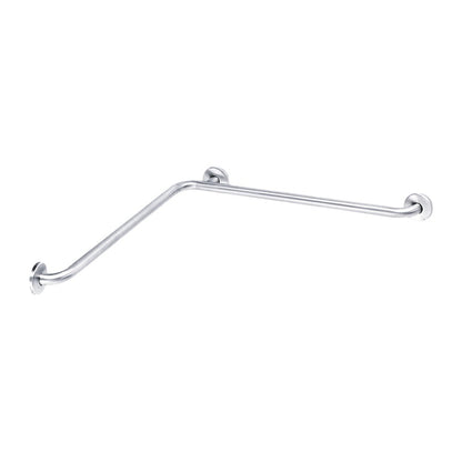Hospeco Mediclinics L-shaped stainless steel angled grab bar for bathroom accessibility with concealed wall mounts.