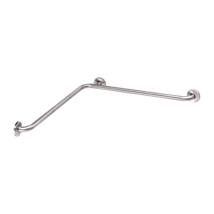 Hospeco Mediclinics L-shaped stainless steel angled grab bar for bathroom corner installation with concealed mounts.
