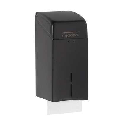 Hospeco Mediclinics wall-mounted black stainless steel folded tissue paper dispenser with 400 sheet capacity
