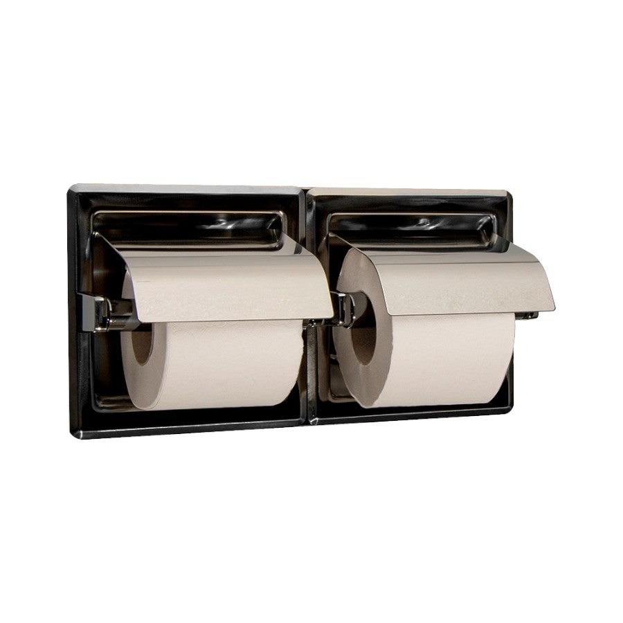 Hospeco Mediclinics double recessed stainless steel toilet paper holder with covers and satin finish